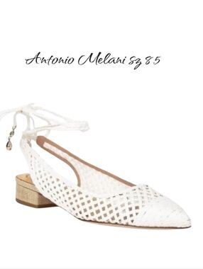 Antonio Melani x Jennifer Sumko Newport Woven Lace-Up Slingback Flats White 8.5